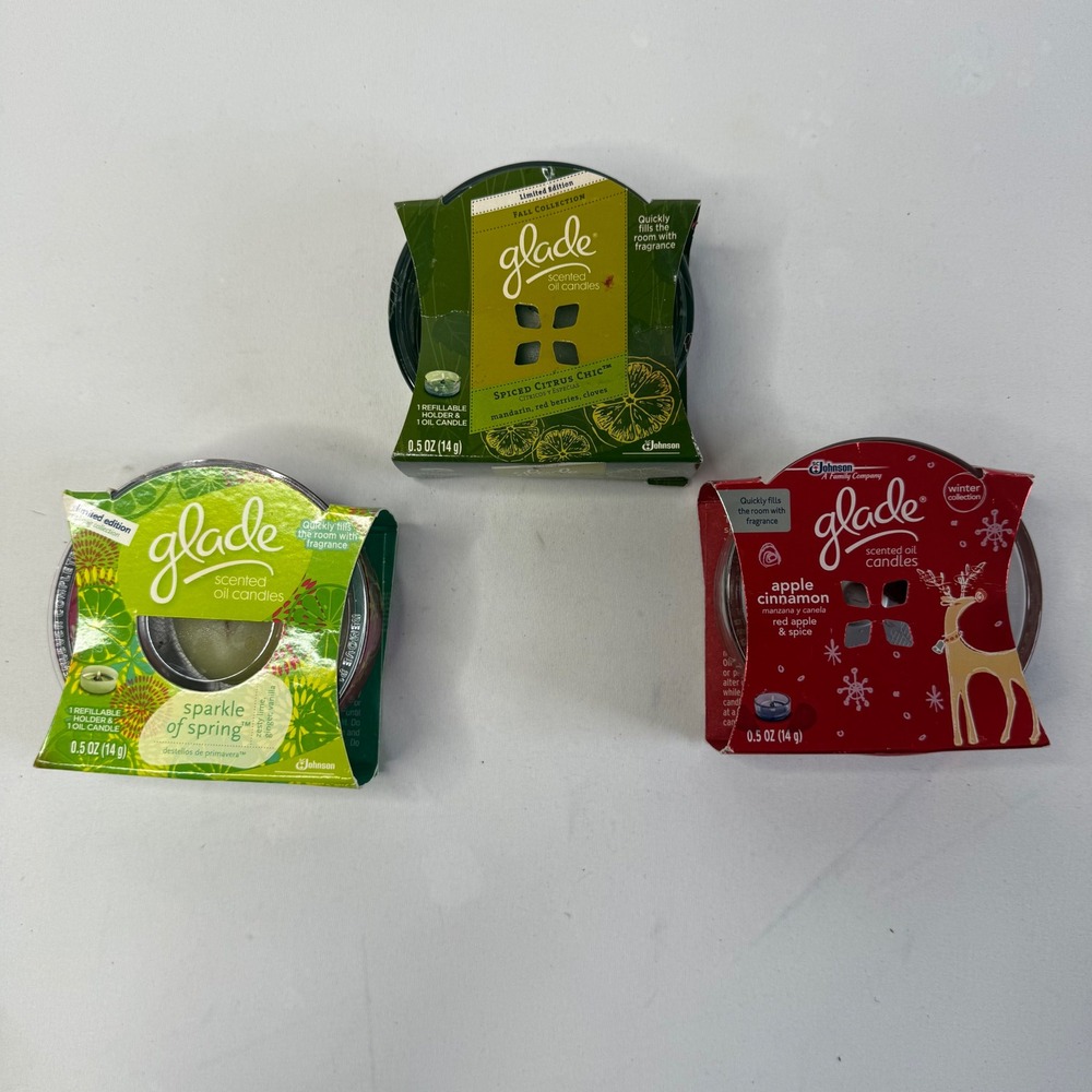 Glade Scented Oil Candles Lot of 3 Sparkle Spring Spiced Citrus Apple Cinnamon